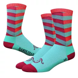DeFeet Handlebar Mustache Aireator 6" City Sock - Turquoise/Red