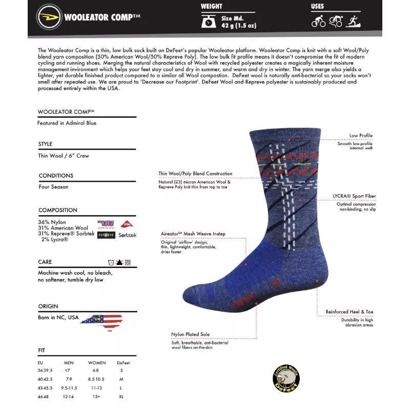 Chaussette Defeet Wooleator Ziggy gris 6 pouces