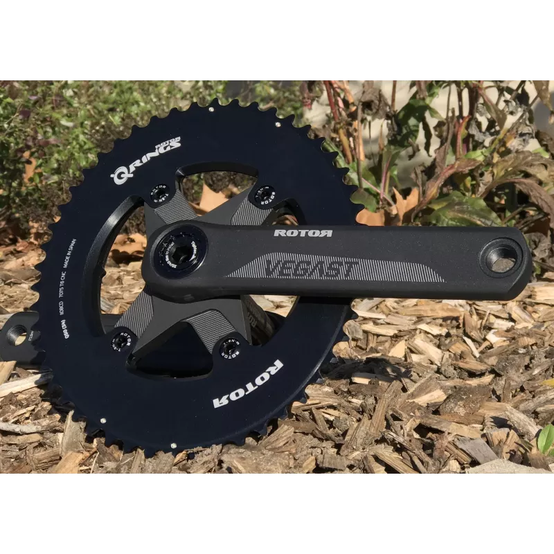 Pédalier complet Rotor Vegast aéro axe + manivelles + étoile + plateaux aéro ronds NOQ ou ovalisés Qrings