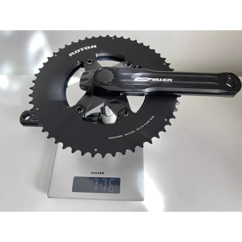 Le pédalier Rotor 2INpower SL semi aéro avec plateaux 12v affiche un poids compétitif de 776g en 54/42 ronds