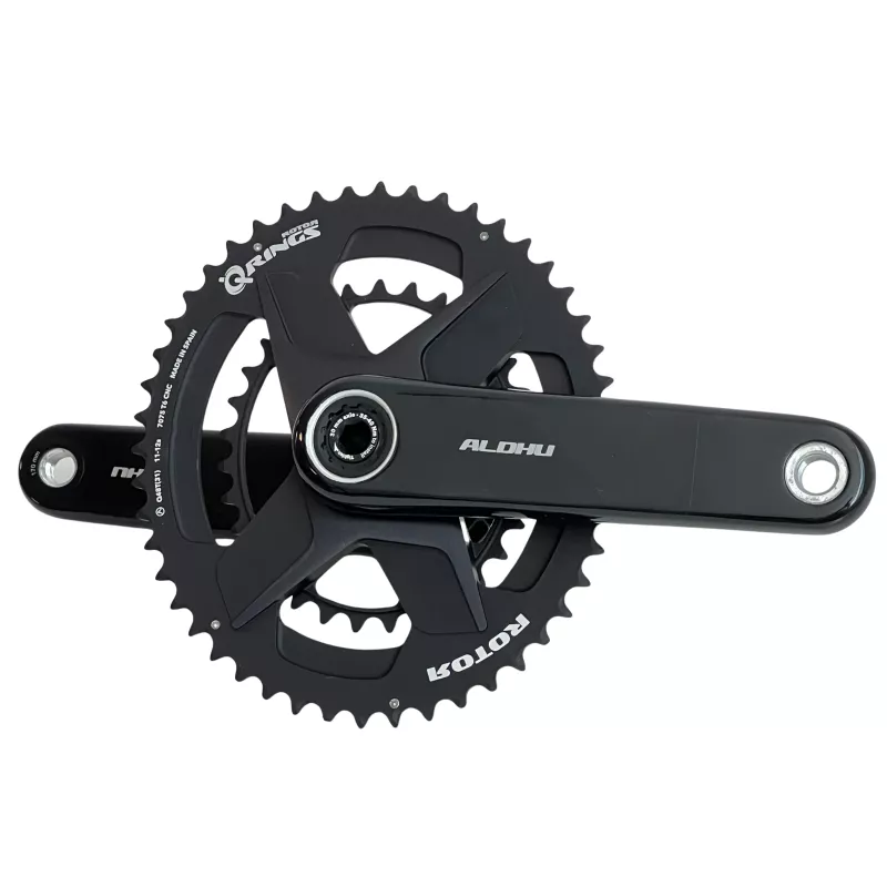 Real photo of Rotor Aldhu carbon 48/31 Q-Rings crankset taken by Velo-Perso – profile view 2