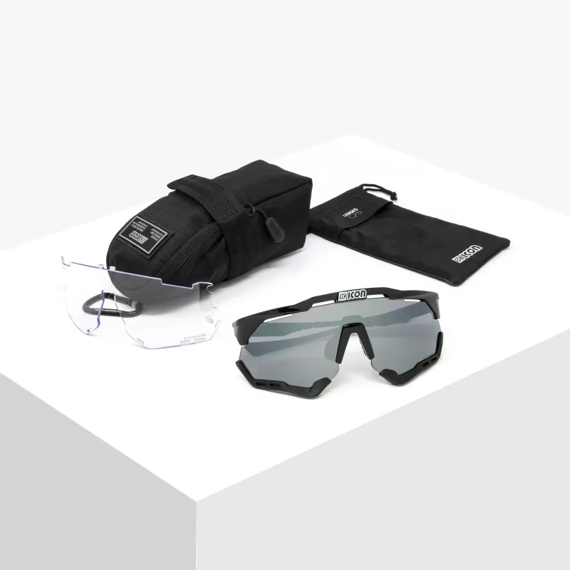 SCICON Aeroshade XL Black Gloss White Bolt – Multimirror Silver Lens + Clear Lens