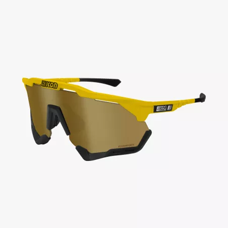 SCICON Aeroshade XL Yellow Gloss – Verre Bronze | Lunettes cyclisme portées par Pogačar TDF 2024