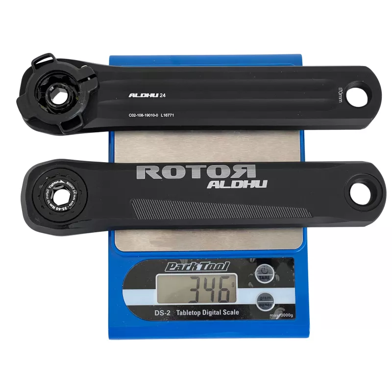 Manivelles Rotor Aldhu 24 170mm pesées par velo-perso.com sur balance (346g)
