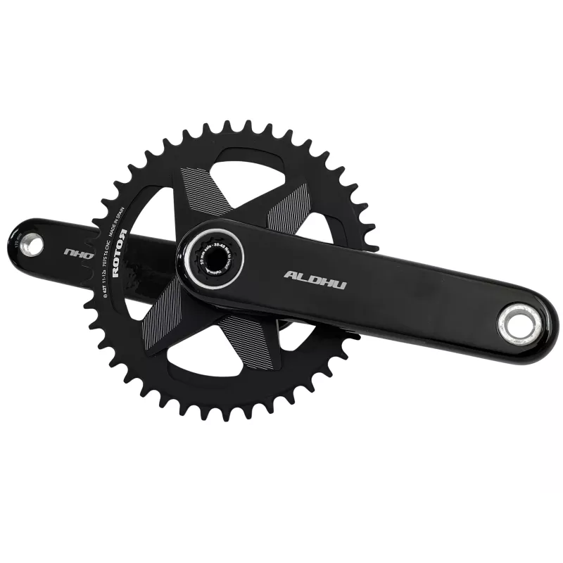 Pédalier Rotor Aldhu Carbon 1x12 avec plateau rond 42 dents (NOQ), vue 3/4