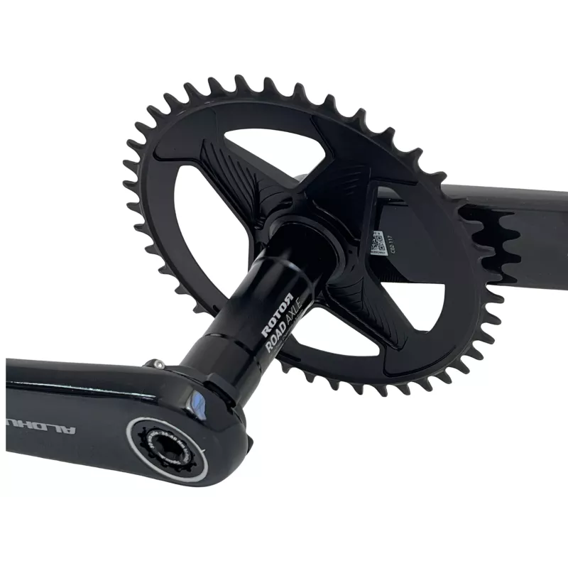 Détail de l’axe 30 mm du Rotor Aldhu Carbon 1x, plateau Universal Tooth (narrow-wide)