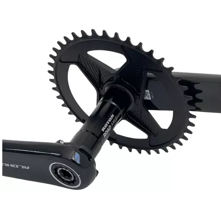 Détail de l’axe 30 mm du Rotor Aldhu Carbon 1x, plateau Universal Tooth (narrow-wide)