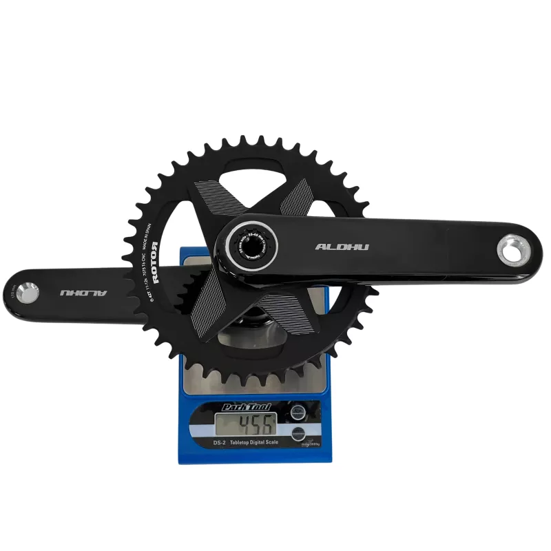 Poids vérifié 456 g du Rotor Aldhu Carbon 1x avec plateau 42 dents sur balance Park Tool
