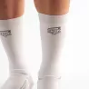Spatzwear logo on Aero Sokz white socks – vertical lycra ribs for drag reduction