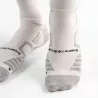 Detail of Aero Sokz white socks – reinforced sole and #thanks4coming print