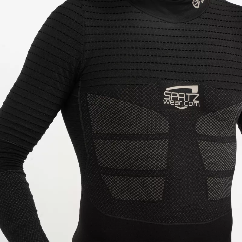 Baselayer cyclisme Spatz BASEZ 2 noir – vue avant, zones de ventilation et logo Spatzwear.com