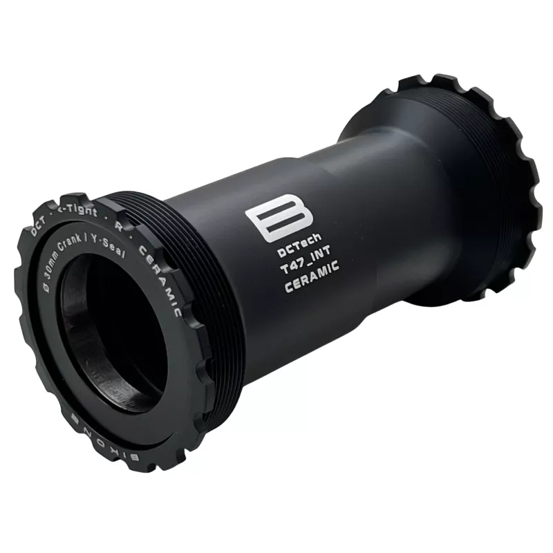 Boîtier de pédalier Bikone DCTech T47-30 interne céramique – finition noire usinée CNC, marquages DCTech Ceramic