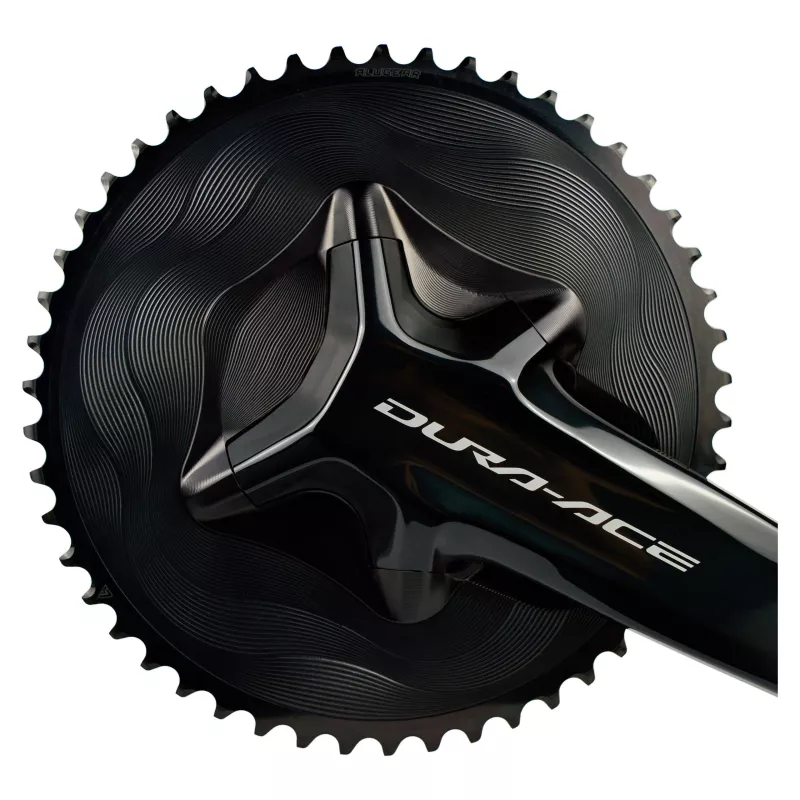 Pédalier Shimano Dura-Ace R9200 équipé du kit de plateaux et cache aéro Alugear