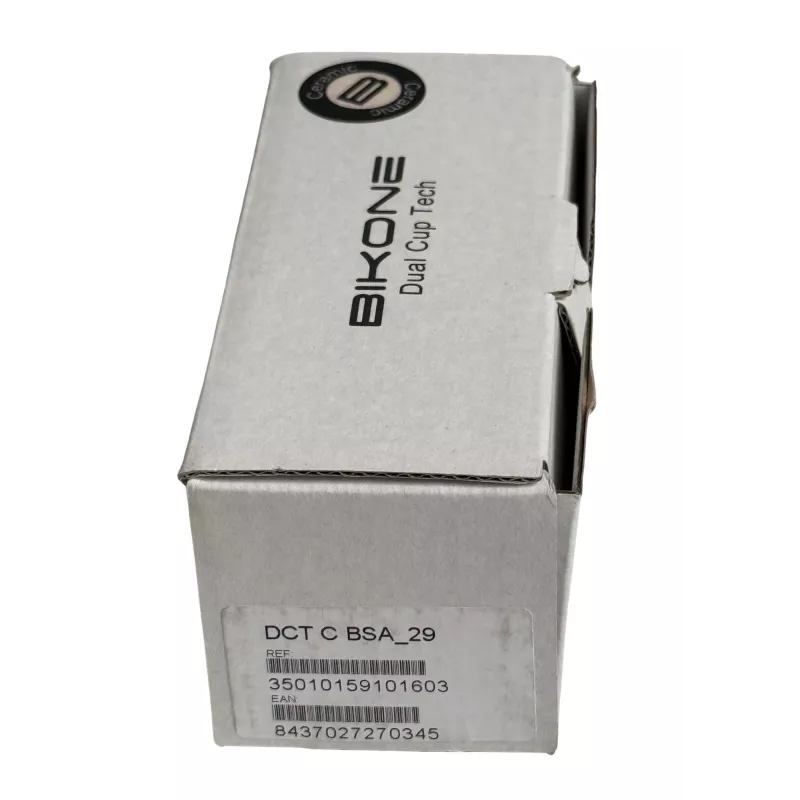 Boîte d’origine Bikone avec étiquette DCT C BSA 29, certification Dual Cup Tech et logo Ceramic.