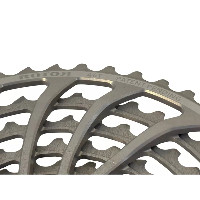 Rotor UNO 12-speed 11-46 cassette close-up on CNC machining – photo velo-perso.com