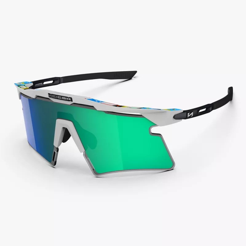 SCICON Aeroshade 2.0 World Champion cycling sunglasses green mirror lens 3/4 view
