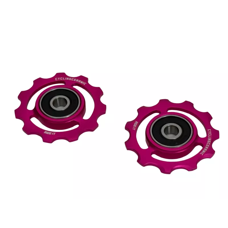 Paire de galets CyclingCeramic roses édition limitée pour dérailleur Shimano 11 et 12 vitesses, galets 11 dents