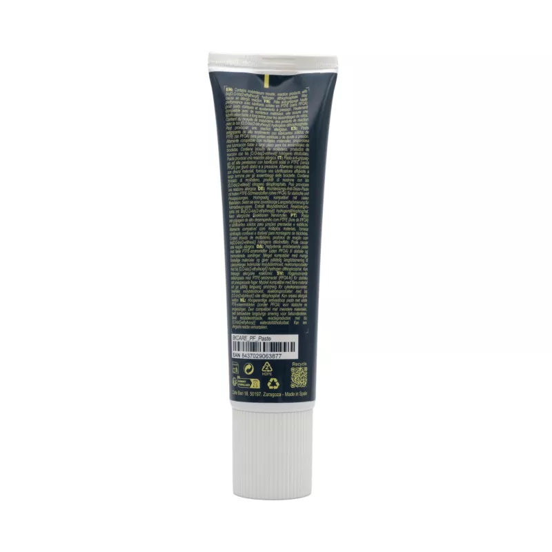 Arrière du tube Bikone Assembly Paste 140 ml avec informations techniques pour montage de boîtiers PressFit vélo