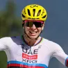 SCICON Aeroshade 2.0 Titanium Pink Fluo sunglasses worn by a professional cyclist (Pogacar)