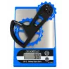 CyclingCeramic Race derailleur cage for Shimano Ultegra Di2 R8150 with blue pulley wheels on Park Tool scale – 98 g