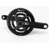 QO Race black 50/34T road crankset with carbon crank arms front view
