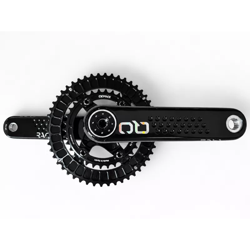 QO Race 50/34T crankset top view with 165 mm carbon crank arms