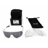 contenu des scicon aerowing: lunettes, verres gris + verres transparents, pochette, sac de rangement