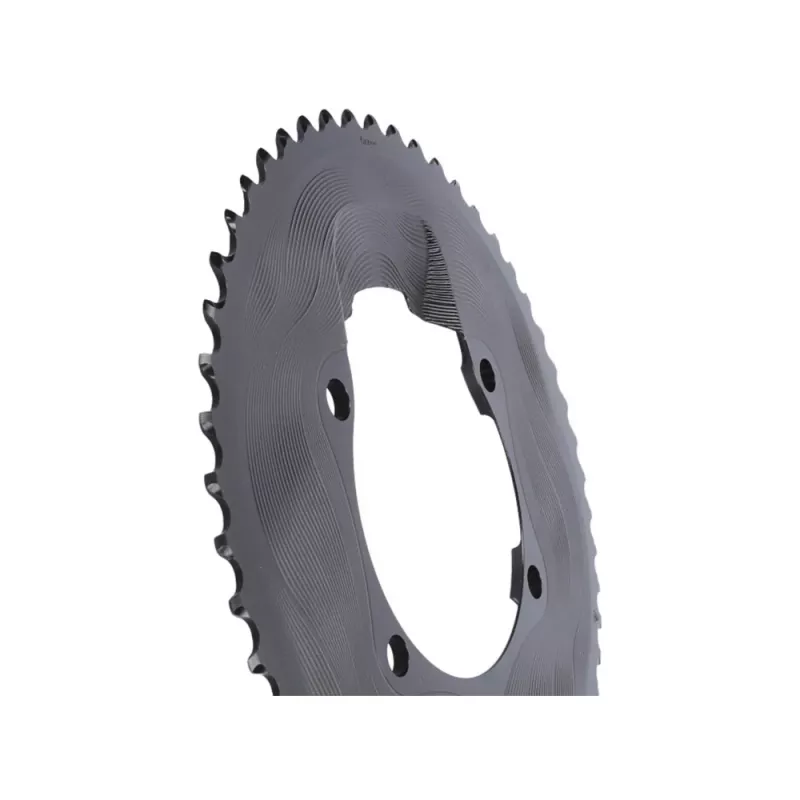Vue de profil du plateau externe Alugear AERO noir Shimano 12 vitesses 110 BCD