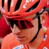 SCICON Aeroshade 2.0 Titanium Rouge Vuelta sunglasses worn by Pogacar with cycling helmet, mirrored lens