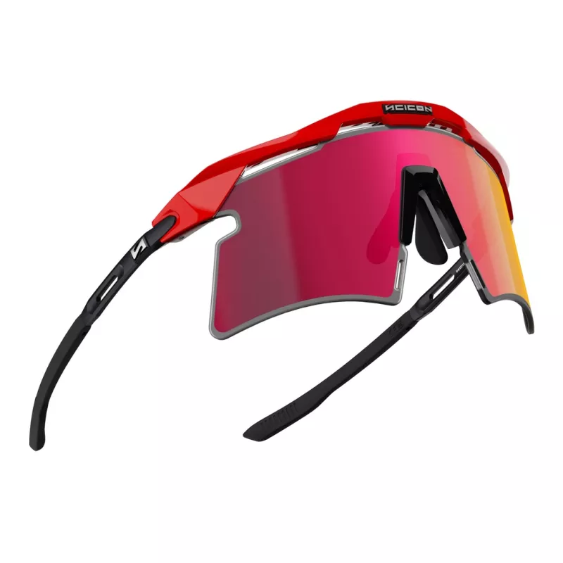 Vue extérieure trois quarts des lunettes Aeroshade 2.0 Titanium, reflet Sunburst rose orange