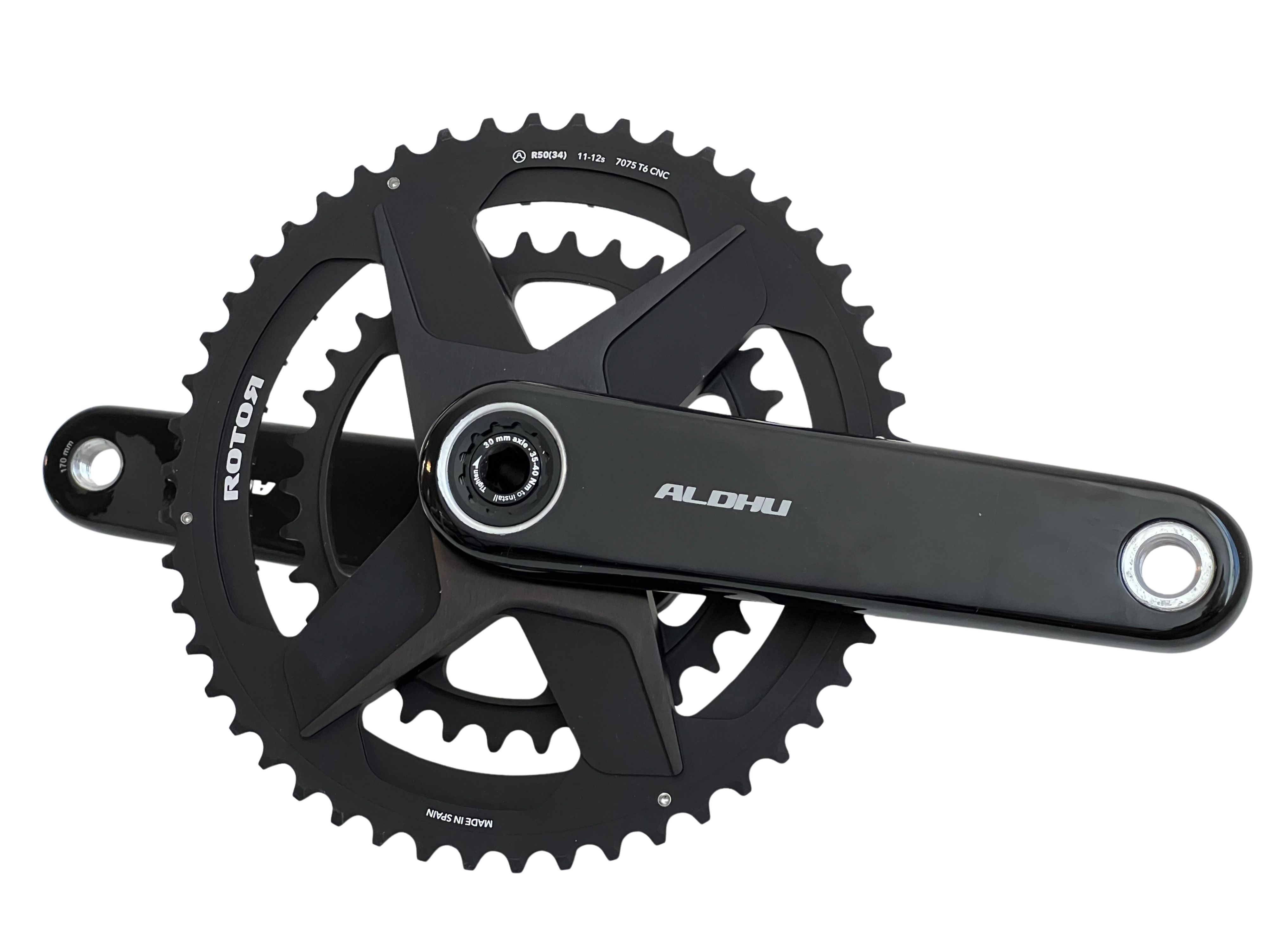 Pédalier Rotor Aldhu Carbon illustrant le configurateur de pédaliers Velo-Perso